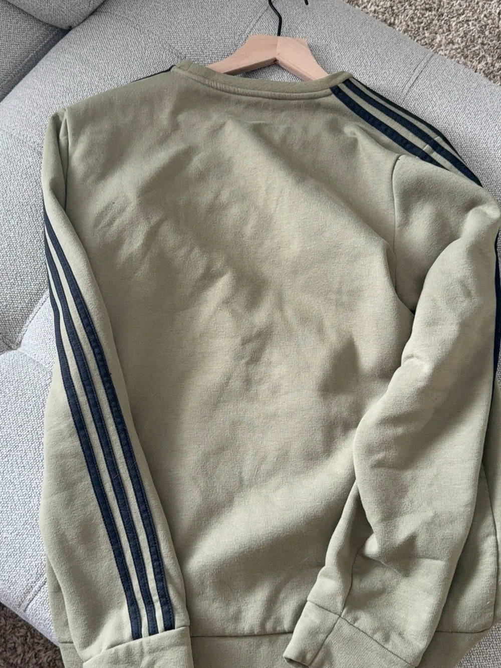 adidas Olive Green Crewneck Sweatshirt with Black Three-Stripes